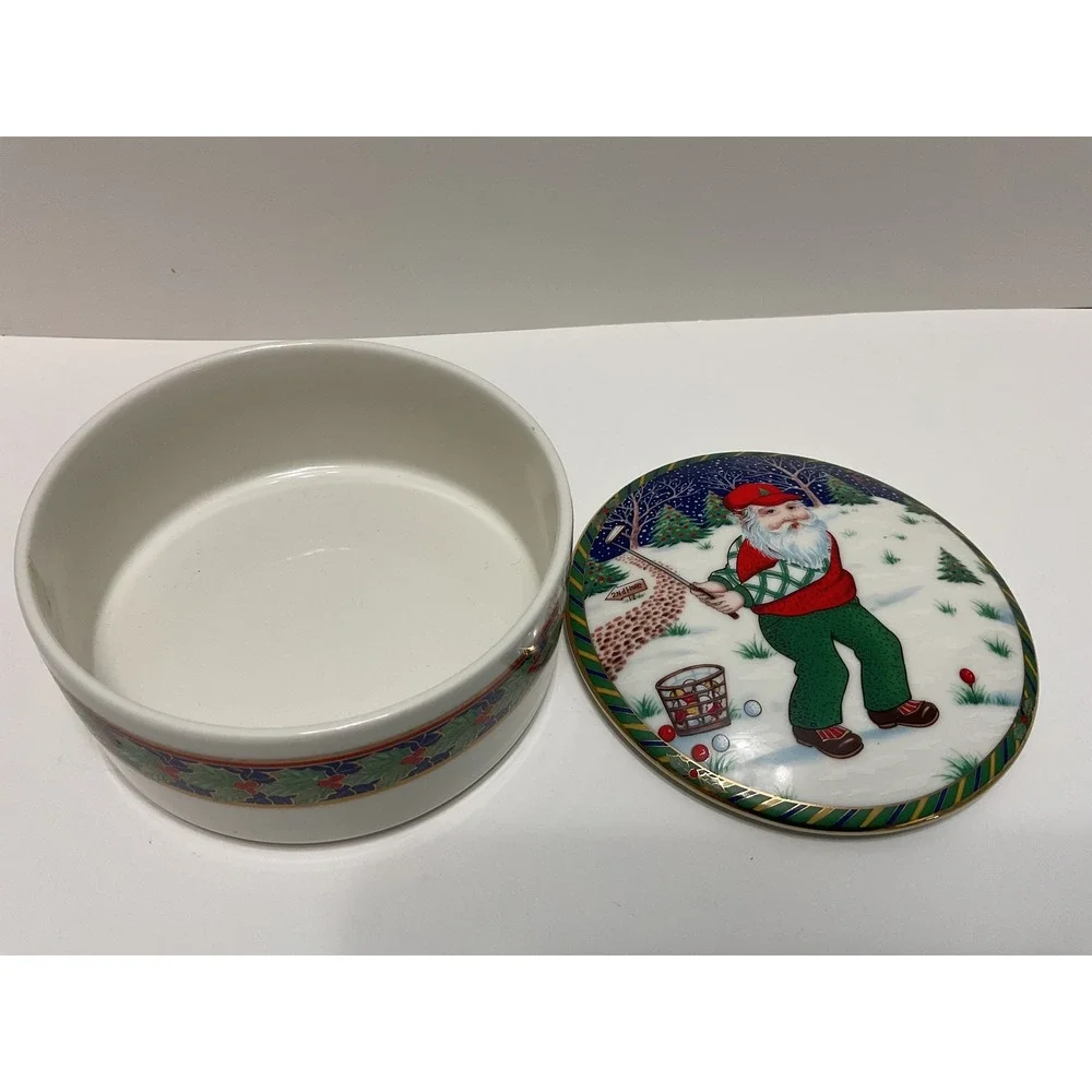 Mikasa Santa's TeeTime Covered Box UT121/683 Large Golfing Santa Porcelain Japan